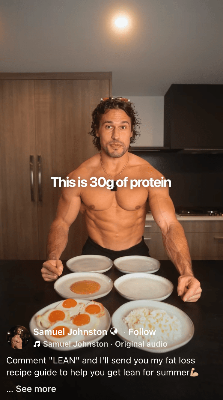 Cover frame for the reel "30g of Protein. Six Ways."