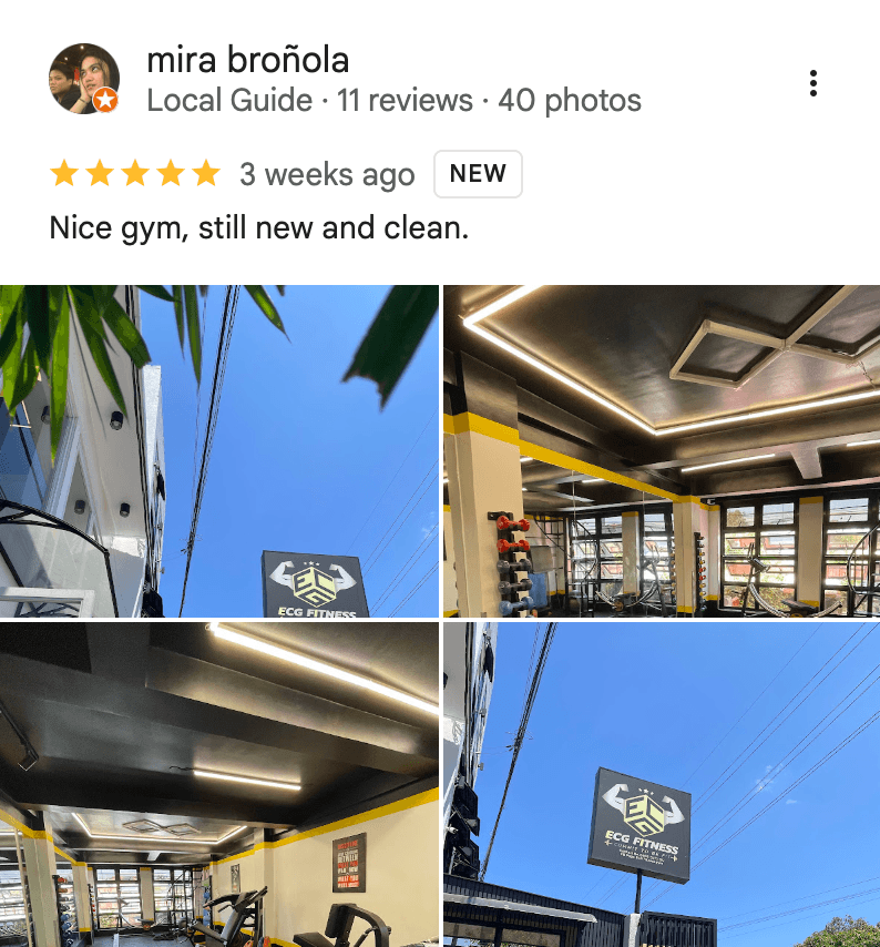 Verified Google review for MaryCris Complex Branch from an ECG Fitness Gym member