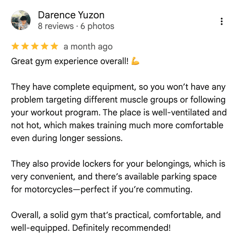 Verified Google review for MaryCris Complex Branch from an ECG Fitness Gym member