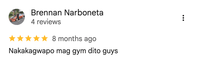 Verified Google review for MaryCris Complex Branch from an ECG Fitness Gym member