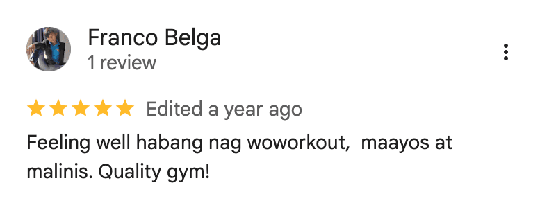 Verified Google review for MaryCris Complex Branch from an ECG Fitness Gym member