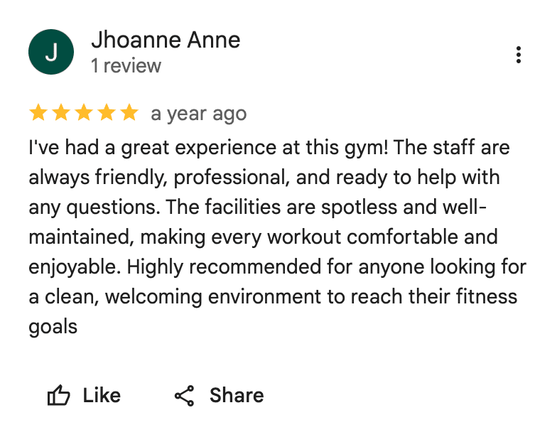 Verified Google review for Grand Riverside Branch from an ECG Fitness Gym member