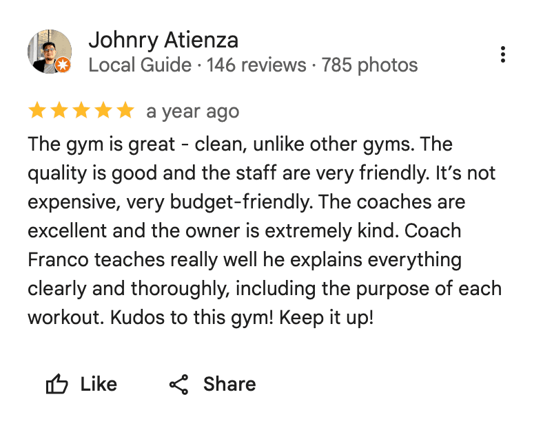 Verified Google review for Grand Riverside Branch from an ECG Fitness Gym member